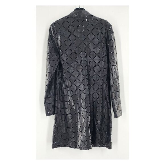 BARCELINO Vintage Genuine Lamb Cut Out Black Jacket Trench Coat - Picture 9 of 10